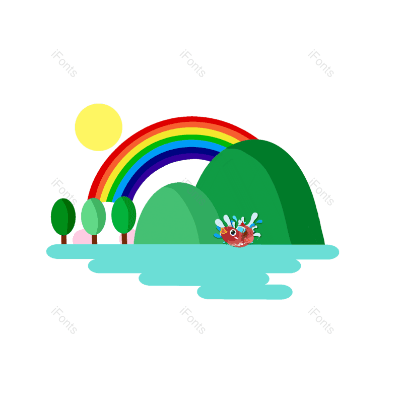 树木图片,彩虹元素,山水PNG,春天免抠素材